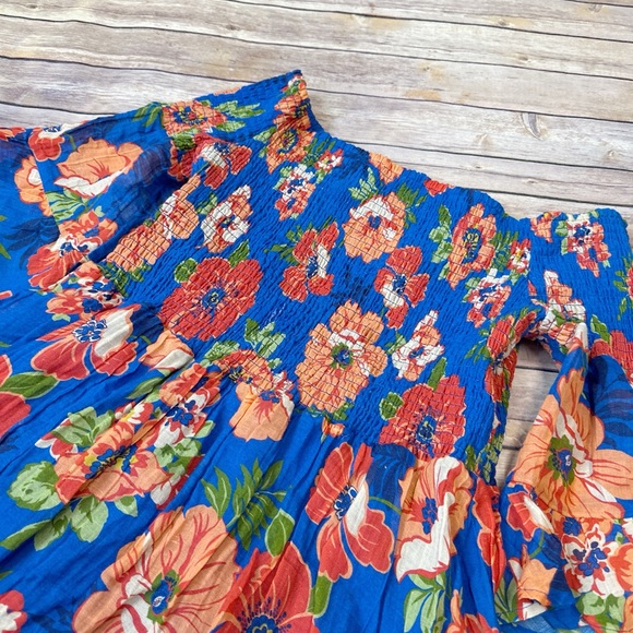 GUESS Charley Off-The-Shoulder Floral Printed Sun Dress In Blue Size XL - Picture 5 of 8